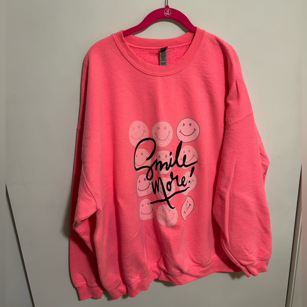 Neon pink Smile More sweatshirt from United Monograms 3xl